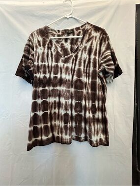 Tryst Brown and Blue Grey Tie-Dye V-Neck Short Sleeve Top Sz 1X Pre-Owned